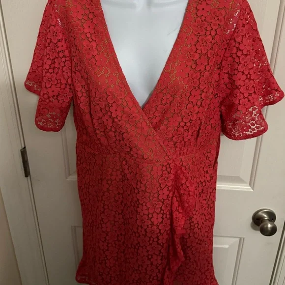 Michael Kors | Dresses | Michael Kors Junior Lace Wrap Front Mini Dress  Geranium Rose Pink Large Nwt 95 | Poshmark